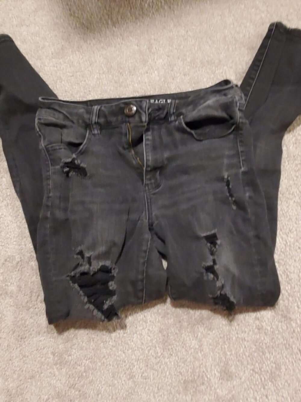 American Eagle Distressed Black Skinny Jeans Destroyed